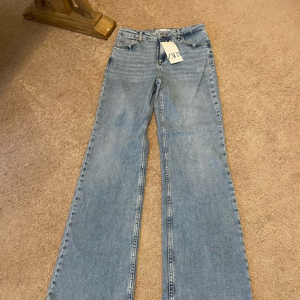 Zara Blue Flare Wide Leg Jeans